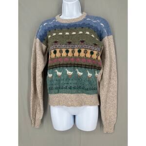 80s Vintage Sweater Womens XS Cottage Cabin Ducks Country Wool PLEASE READ
